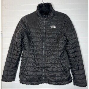 North Face Girls Mossbud Swirl Black Puffer Reversible Jacket Size XL 18